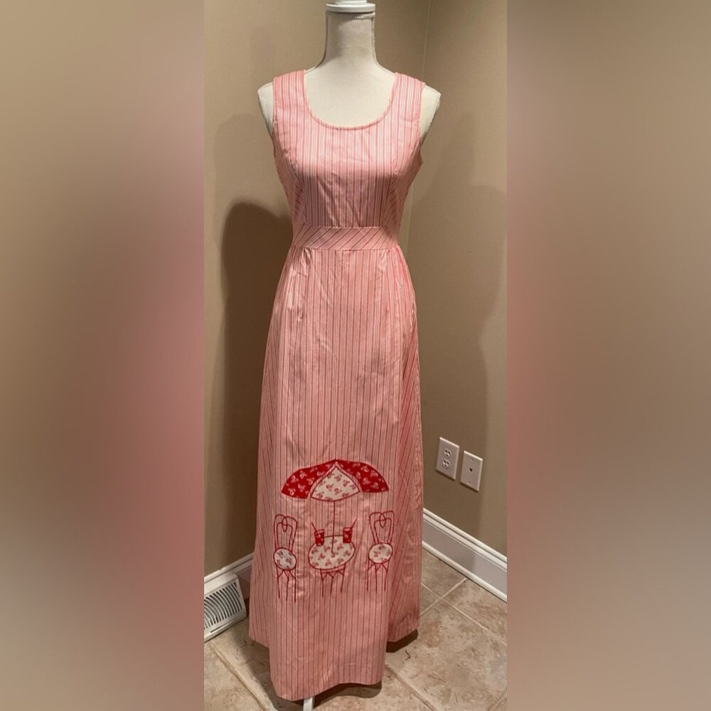 Vintage 80s Concept Swirl Wrap Dress Pink Red Stripe Bistro Appliqué Size 8